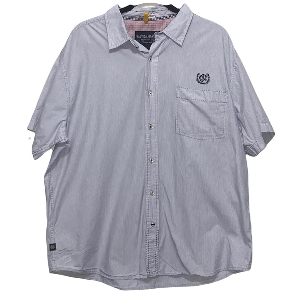 Men’s Nautica Jeans Co. Short Sleeve Striped Button Up Shirt Cotton XL